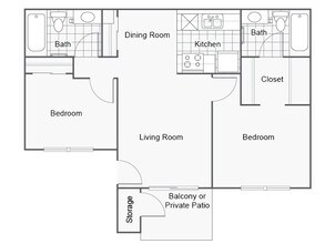 2 Bedroom 2 Bath 158 floor plan
